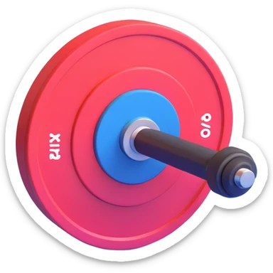 Barbell with weight plates gym equipment floating in the air, bright colors sticker