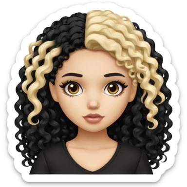 split dye leftside blonde rightside black curly hair, pretty pale Latina bratz baddie sticker