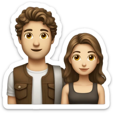 italian young cool couple brown hairs and white skin sticker