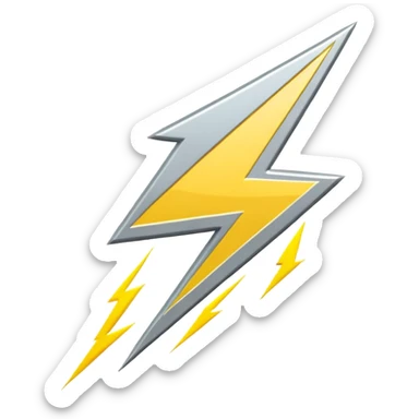 flat silver lightning bolt emoji, monochrome metallic palette, clean vector lines, slight inner shadow for depth, iOS emoji style, 512x512 pixels sticker