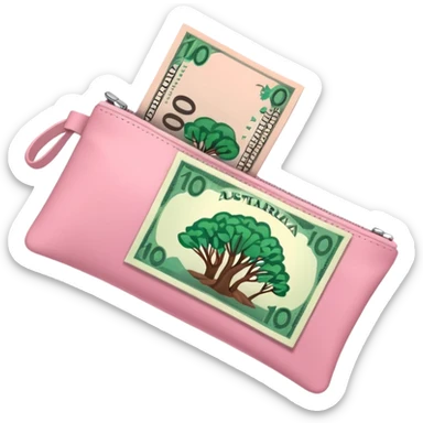 Forest Green Australian $100 long rectangle money notes overflowing in a pink pouch sticker