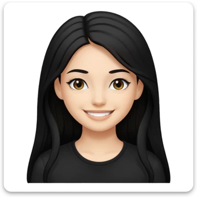 Uzun Siyah, uçları çok hafif sarı düz saçlı , gözlüklü, eyelinerli siyah tişörtlü gülümseyen bir kız emojisi yap sticker