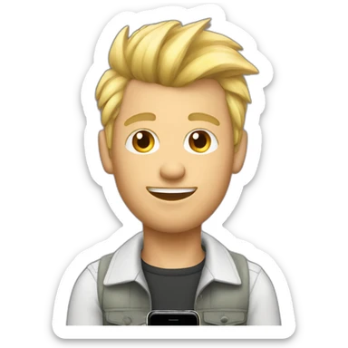 Blonde man with faux hawk hair holding iPhone sticker