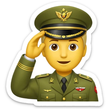 Eine salutierenden Emoji (Hautfarbe: gelb ); in  grünen Armee Klamotten; männlich; salutierend mit der rechten Hand und auf der Höhe der Stirn sticker