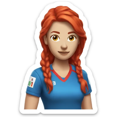 a female esports coach with red hair and blue shirt.  sticker