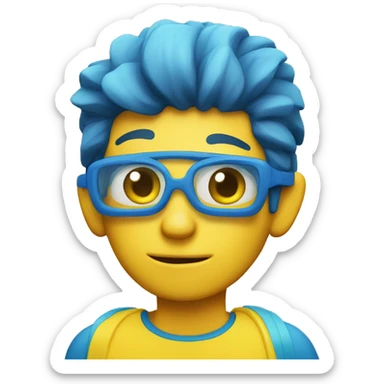 serious yellow boy in blue shirt, with a snorkel sticker