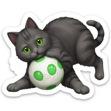 solid dark grey cat with green eyes, completely solid grey face, white toes/paws playing rolling upside down sticker