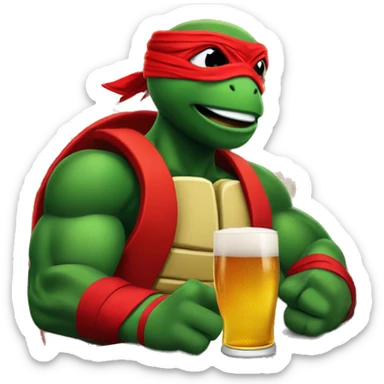 Raphael the ninja turtle red bandage drinking beer in a bar with muscles  sticker