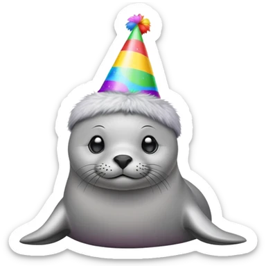 A cute seal wearing a colorful party hat, similar to a sustainable fuel plant logo sticker