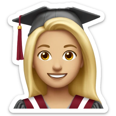 Blonde girl smiling wearing university of Chicago Loyola grad cap sticker