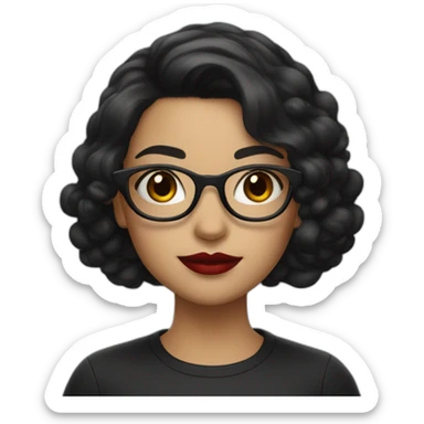 A girl with a dark hairstyle, red lipstick on her lips and glasses for vision sticker