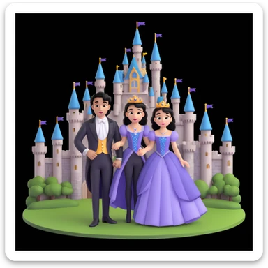 prince and princess Disney dress close up photo in castle background sticker