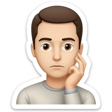 A face with a raised eyebrow, hand on chin, and a thoughtful expression. Symbolizing deep thinking or consideration sticker