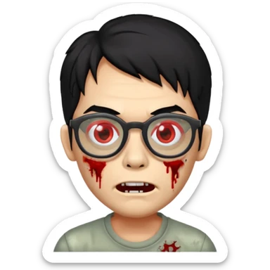 zombie black hair with big red glasses sticker