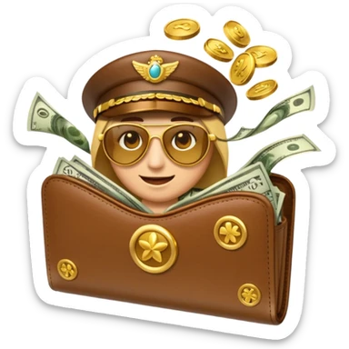 Aviator money emoji, wallet full of cash, casino vibe, premium 3D emoji style, clean, no background
 sticker