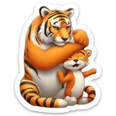 Big tiger hugs small fox tightly sticker