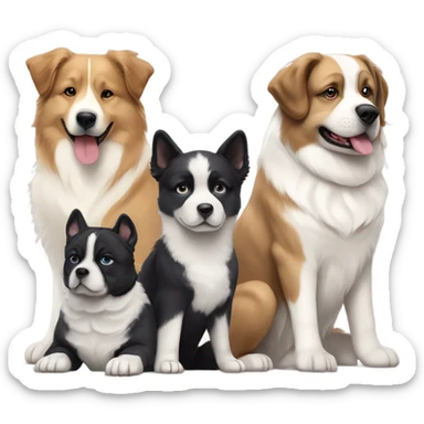 Great Pyrenees, Husky, Australian Shepherd and French Bulldog sitting next to each other sticker
