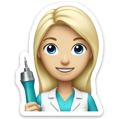 female dentist blonde with blue eyes holding drill sticker