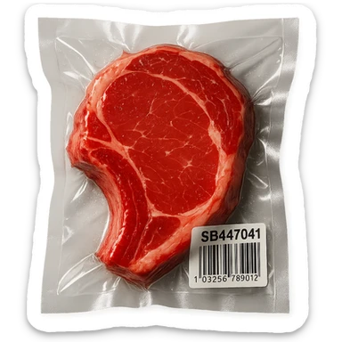 juicy steak, shiny and inflated vacuum-sealed style sticker