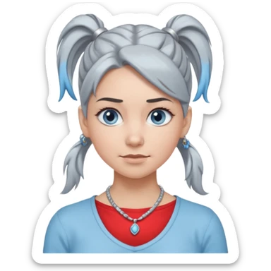 Female with bog Silver Necklace, grey skin,ponytail hair, more bright silver,highlight necklace, different expressions. sticker