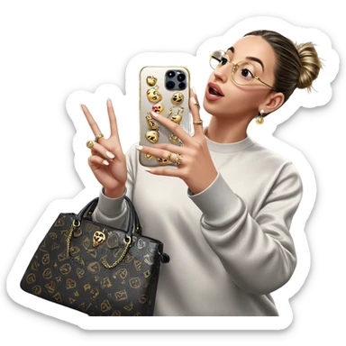 girl taking selfie with jewelry sticker