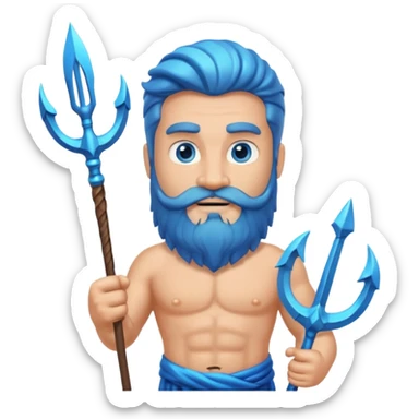 An emoji of the Greek god Poseidon. He is a strong, bearded man with a majestic expression, holding a trident. sticker