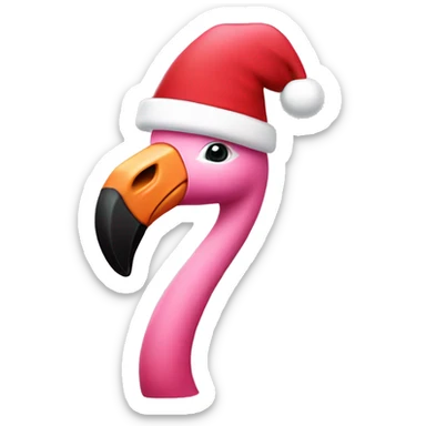 Pink flamingo wearing Santa hat sticker