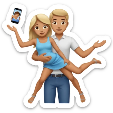 guy holding women up in the air on his waist  sticker