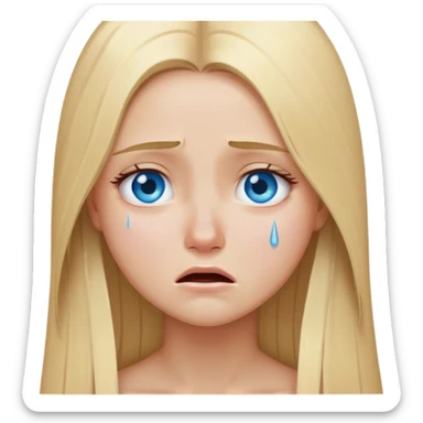 Blonde girl long straight hair blue eyes crying sticker