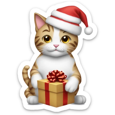 Christmas cat holding a gift sticker