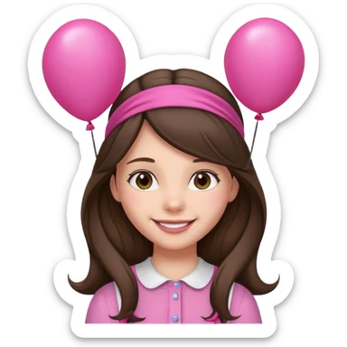 brunette long hair girl with pink baloon and headband sticker