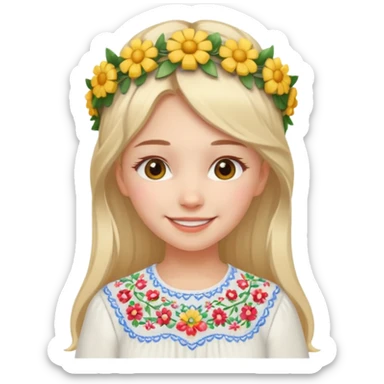 Ukrainian girl in a white embroidered shirt with a flower crown on her head sticker