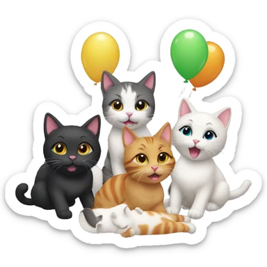 four cats having a party sticker