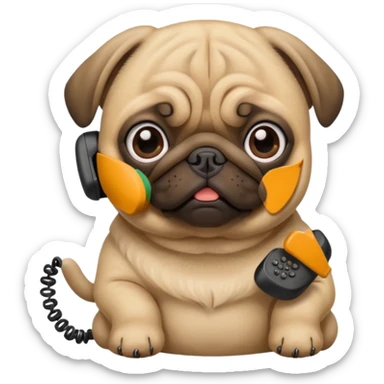 A pug on the phone sticker
