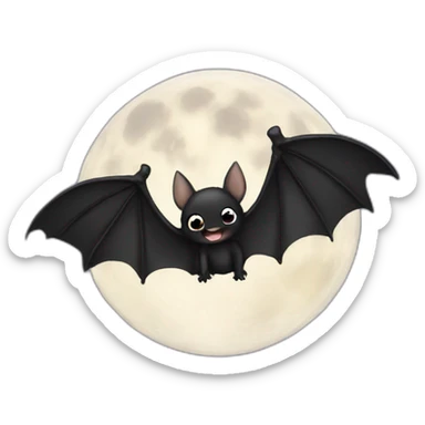 black happy baby bat wings in front of moon sticker