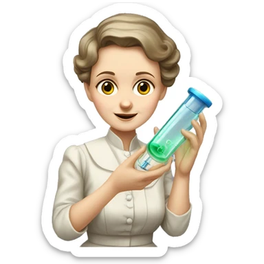 Marie Curie Sklodovskaya holds a test tube in her hands sticker