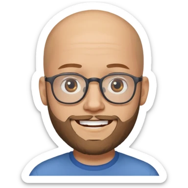 Quiero un emoji de un hombre pelado, con lentes y barba, pero que se vea joven sticker