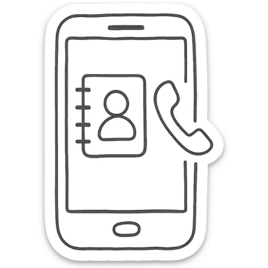 hand drawn outline icon of mobile contacts with phone and person sticker