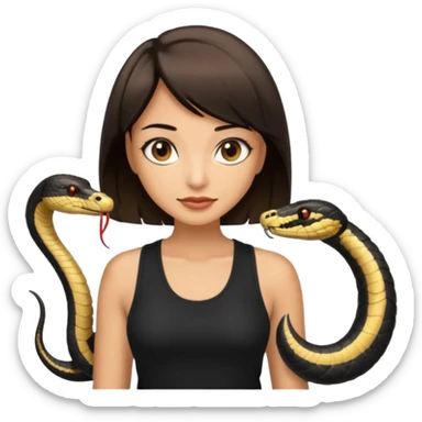 Femme brune yeux marron avec une coupe carré noir , femme couleur de peau typé, avec un cobra a côté , débardeur noir sticker