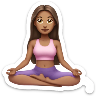 Brunette long hair and brown eyes yoga beautiful girl in light pink pink purple clothes sitting on a yoga mat sticker