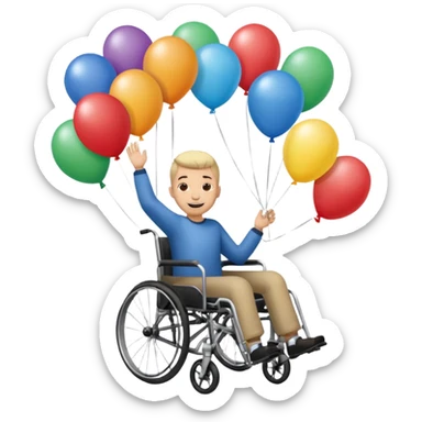 Persona in sedia a rotelle appesa a dei palloncini sticker