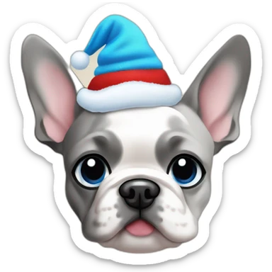 merle frenchie christmas hat with one blue eye sticker