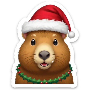 a capybara with a christmas hat sticker