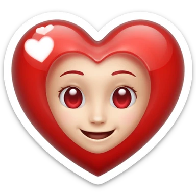 smiling face with a heart popping out, heart is made of glass sticker