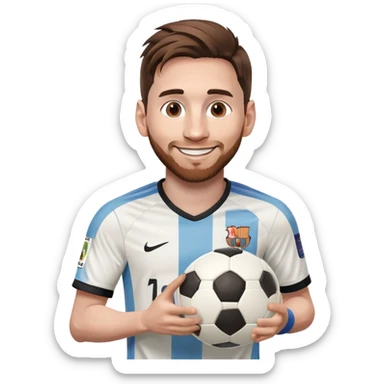 Messi smiling with a soccer ball sticker