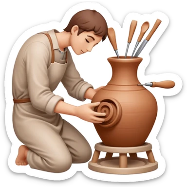 Ceramics making icon, pottery wheel, clay being shaped, ceramic vase or bowl, sculpting tools, minimalistic style, clean lines, transparent background. sticker