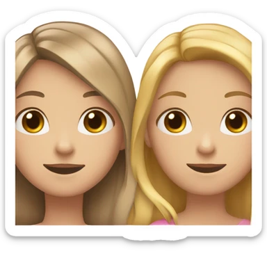 A girl with brown hair and a girl with blonde hair hugging sticker