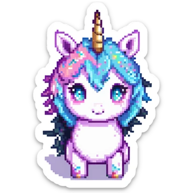 chibi-style unicorn with pastel colors pixel art sticker