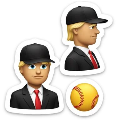 a single emoji of donald trump black suit, red tie, and red baseball cap sticker