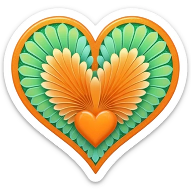 orange glitter heart with light pastel green fans (theater vibes) in the background sticker